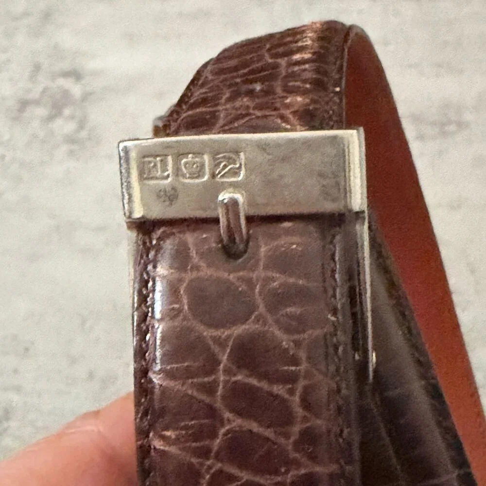 Vintage Ralph Lauren Brown Leather Embossed Crocodile Belt Silver Tone Buckle M